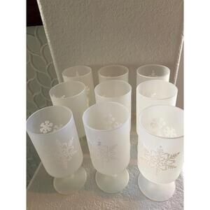 VTG Neiman Marcus Footed Frosted Snowflake ❄️ Glasses Barware Goblet  Set of 9